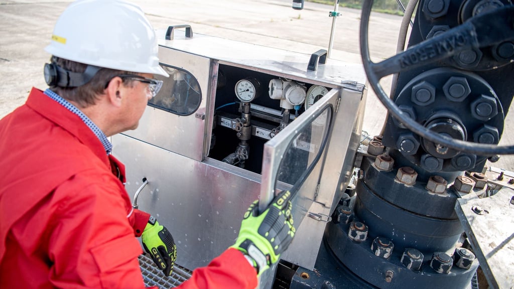 Ein Mitarbeiter von ExxonMobil arbeitet auf einem Gasförderplatz in Niedersachsen. (Archivbild)