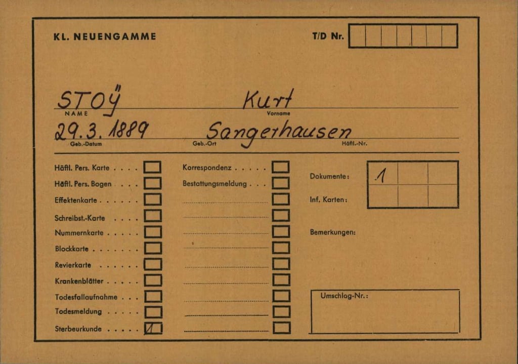 Die Häftlingskarte von Kurt Stoy aus dem KZ Neuengamme.
