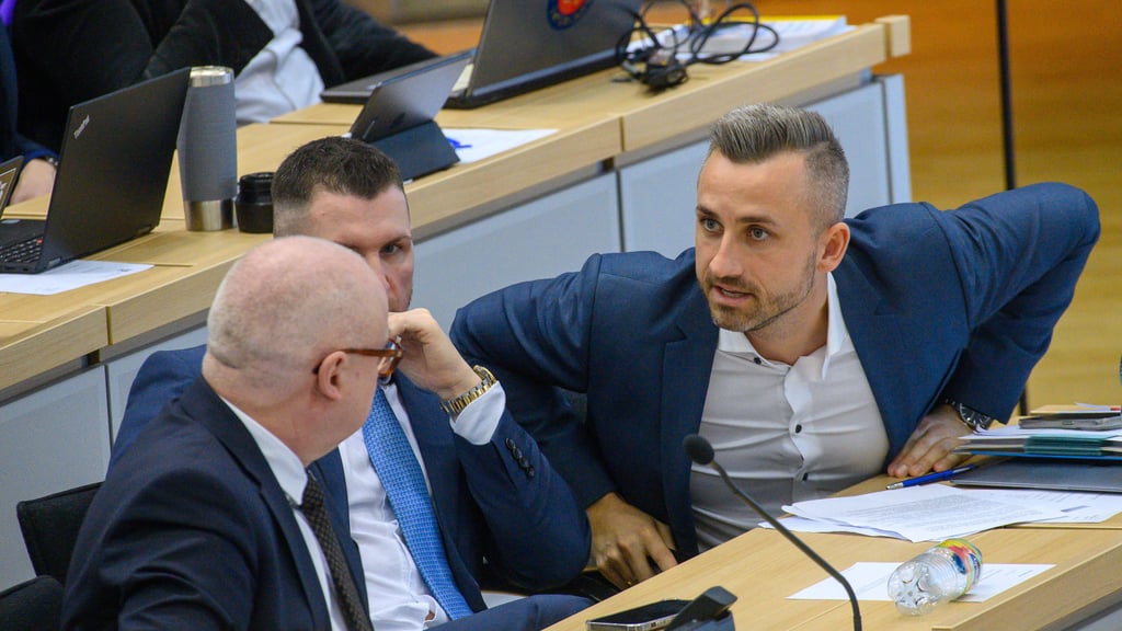 Die AfD steht wegen der Anstellung von Verwandten auf Staatskosten derzeit im Kreuzfeuer der öffentlichen Debatte. Hier die Fraktionschefs Ulrich Siegmund (r) und Oliver Kirchner (l) im Landtag.