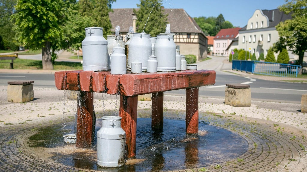 Der Skulpturengang endet am Milchkannenbrunnen in Kayna.