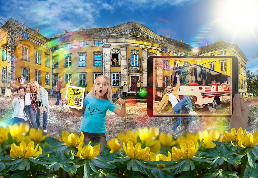 Ein Schauspiel anderer Art können Familien und Kinder mit der kostenfreien App „Set-Caching“ spielerisch entdecken und erleben, wie das Schloss Ostrau 2021 zum Drehort des Kinofilms „Alfons Zitterbacke – Endlich Klassenfahrt“ wurde.