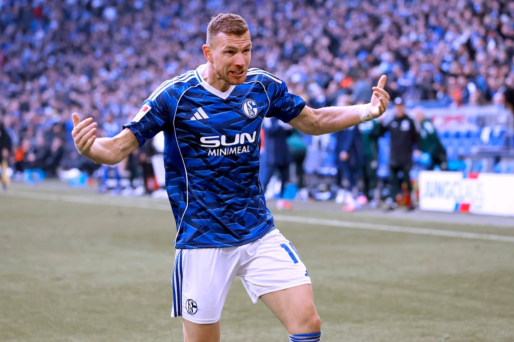 Schalkes Superstar Edin Dzeko beim Torjubel. Er ist ein Startelfkandidat gegen den 1. FC Magdeburg.