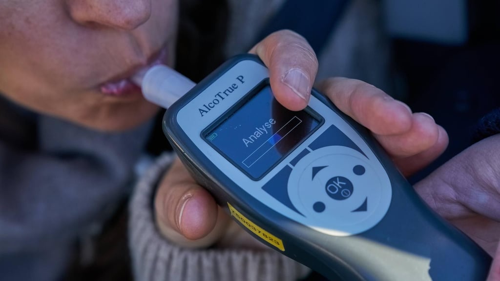 Ähnlich wie auf diesem Symbolfoto musste ein offensichtlich betrunkener Autofahrer bei einer Kontrolle in Weißenfels im Burgenlandkreis für den Alkoholtest ins Gerät pusten.