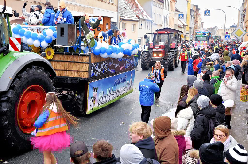 Mottowagen an Mottowagen und von Zuschauern dicht gesäumte Straßenränder: Das war der Rosenmontagsumzug 2026 in Köthen.