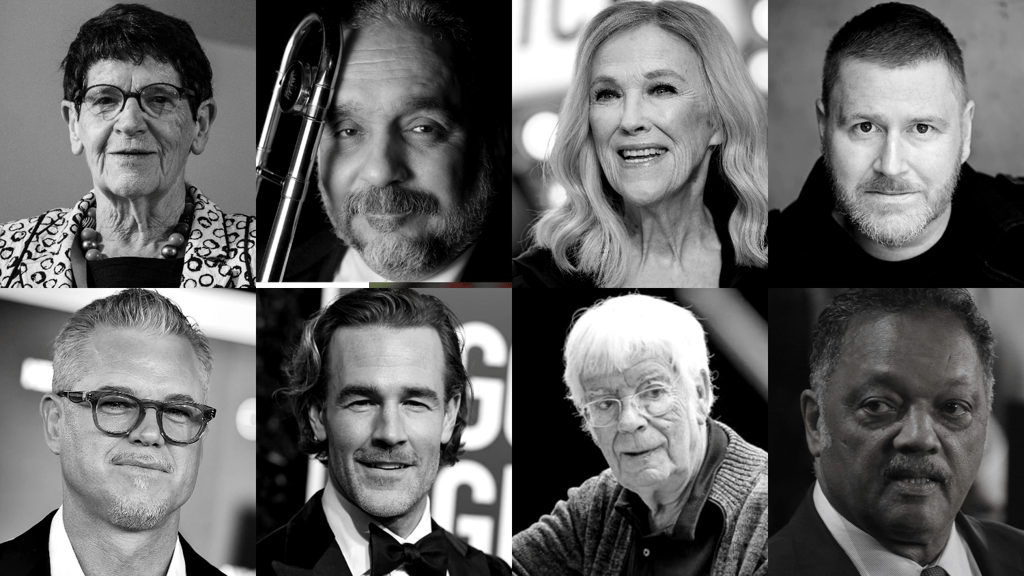 Prominente Todesfälle 2026: o.v.l. Rita Süssmuth, Willie Colón, Catherine O'Hara, Thorsten Hamer;&nbsp; u.v.l. Eric Dane, James Van Der Beek, Helmuth Rilling, Jesse Jackson