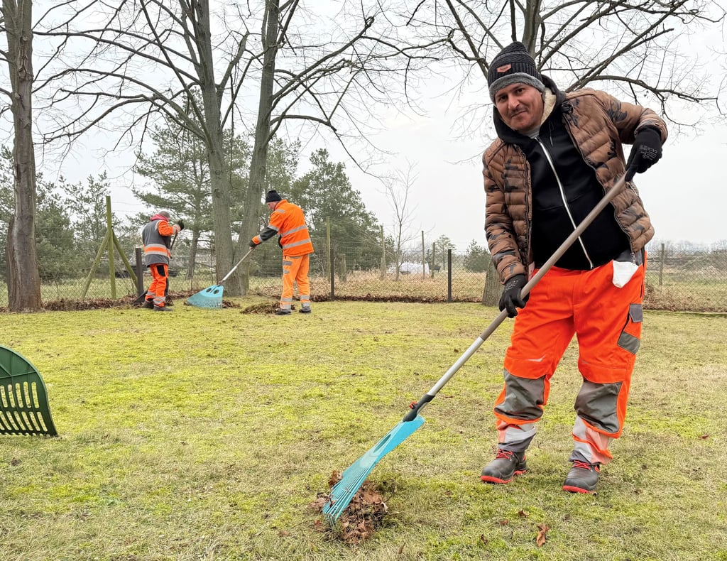 Der Landkreis Anhalt-Bitterfeld setzt Asylbewerber bei der Pflege von Grünflächen ein - hier der Iraker Abbas Najafi bei  Einsatz in Raguhn-Jeßnitz.
