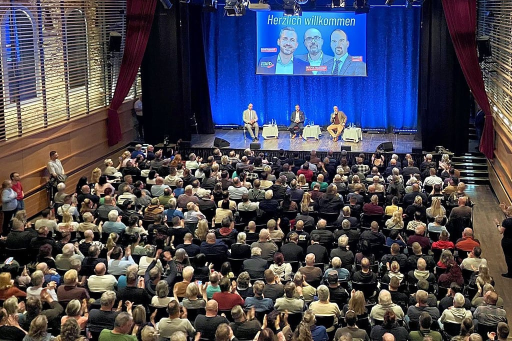 „Wo ist das bitte Vetternwirtschaft?“: Die AfD-Abgeordneten Daniel Roi, Ulrich Siegmund und Hans-Thomas Tillschneider (v.li.) in Köthen.