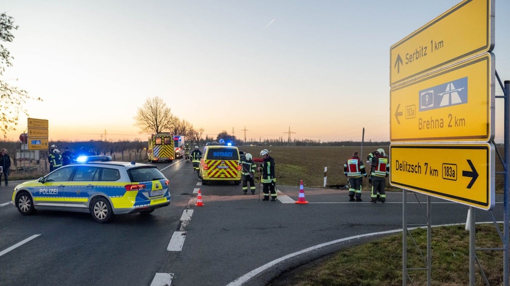Zahlreiche Rettungskräfte waren an der Unfallstelle bei Brehna im Einsatz. 