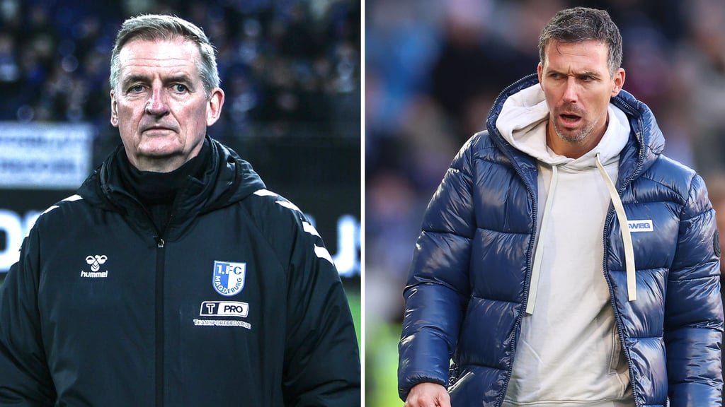 Petrik Sander (1. FC Magdeburg, li.) trifft am Sonntag auf Kollege Christian Eichner (Karlsruher SC).