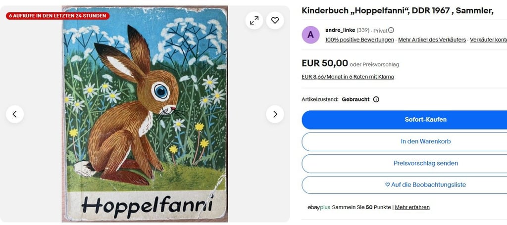 "Hoppelfanni" war ein beliebtes Kinderbuch in der DDR, das nun für 50 Euro auf ebay einen neuen Besitzer sucht.