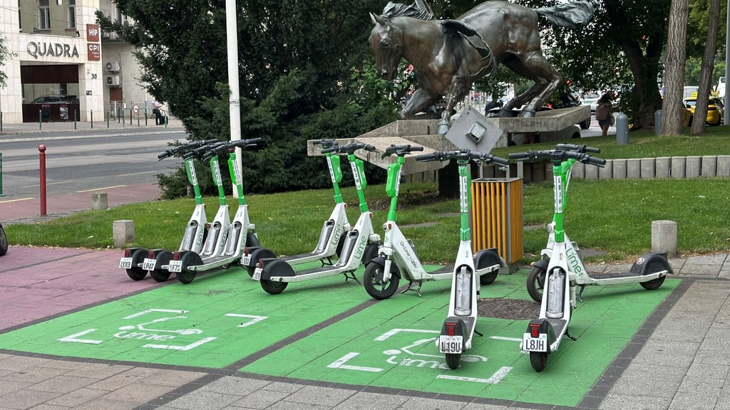Festgelegte Abstellplätze für E-Roller - wie hier in Budapest - soll es auch in Magdeburg geben.