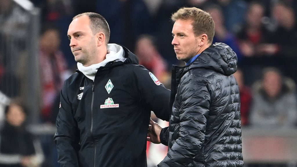 RB-Trainer Ole Werner (l.) und Bundestrainer Julian Nagelsmann bei einem Duell als Bremen- und Bayern-Coaches.