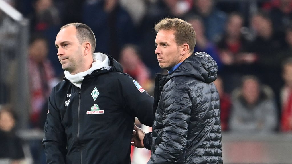 RB-Trainer Ole Werner (l.) und Bundestrainer Julian Nagelsmann bei einem Duell als Bremen- und Bayern-Coaches.