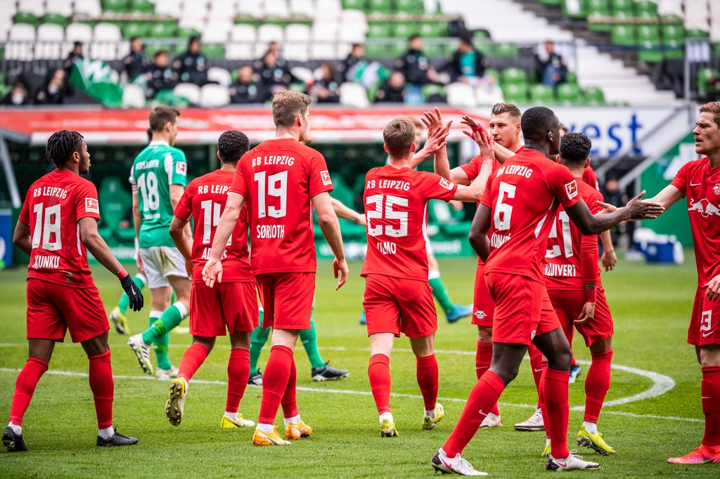 Hausaufgaben gemacht: RB Leipzigs Spieler nach dem 4:1 in Bremen