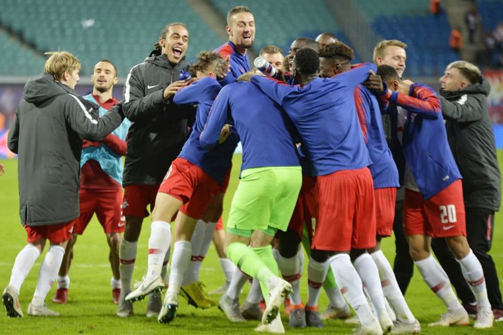 Riesenjubel bei RB Leipzig nach dem Spiel.