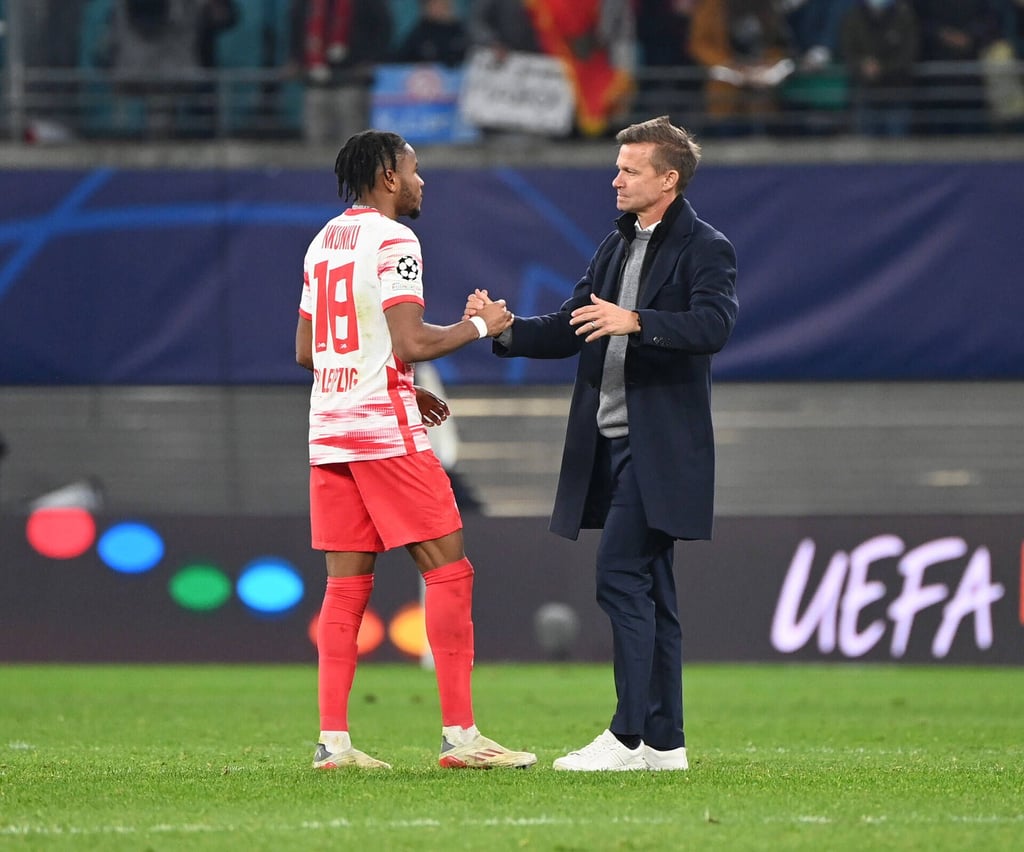 Christopher Nkunku (l.) und Coach Jesse Marsch.
