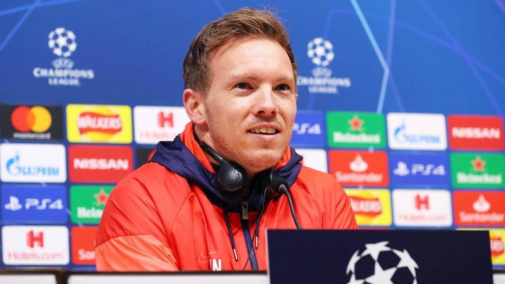 „Die Nervosität legst du gut ab, wenn du deine Tugenden auf den Platz bringst”: Julian Nagelsmann im Presseraum des Tottenham Stadiums.