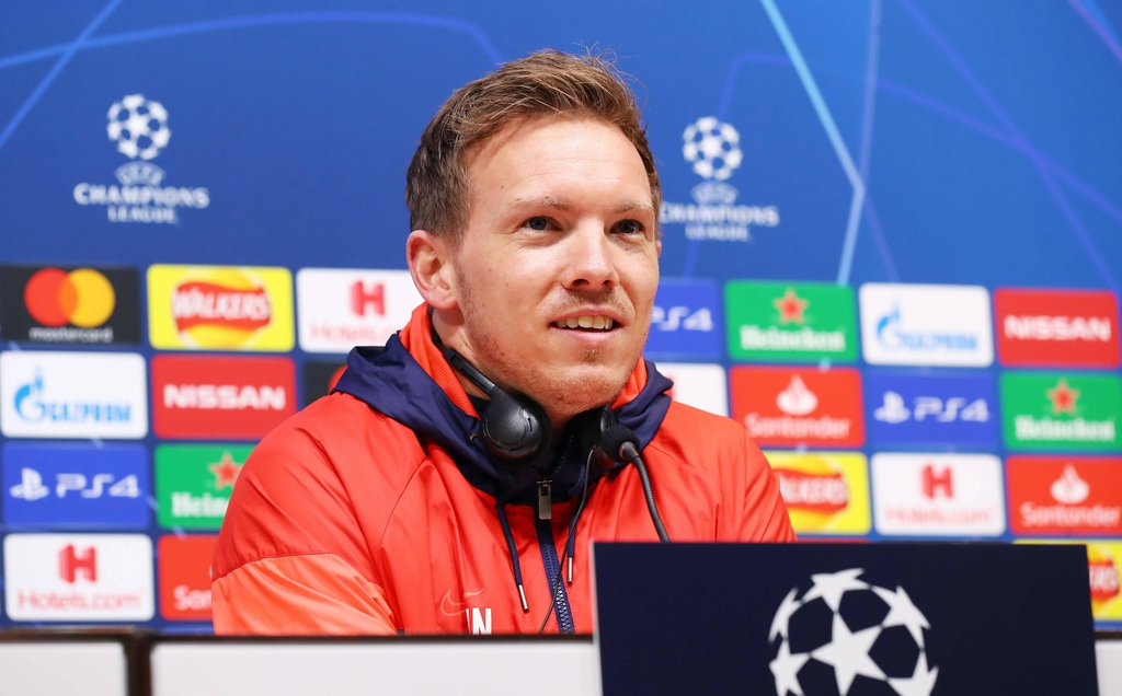 „Die Nervosität legst du gut ab, wenn du deine Tugenden auf den Platz bringst”: Julian Nagelsmann im Presseraum des Tottenham Stadiums.