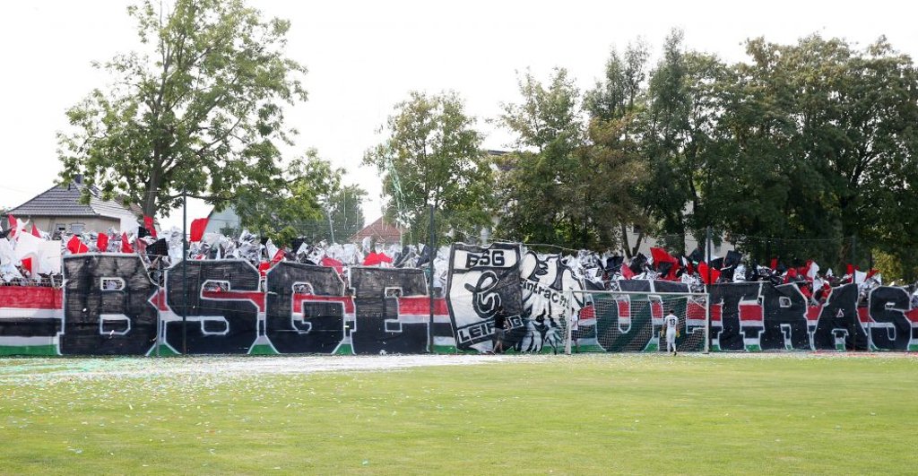 In den Farben getrennt, in der Sache vereint. Fans von Eintracht Frankfurt demonstrieren im September 2016 in Leipzig ihre Verbundenheit mit der BSG Chemie.