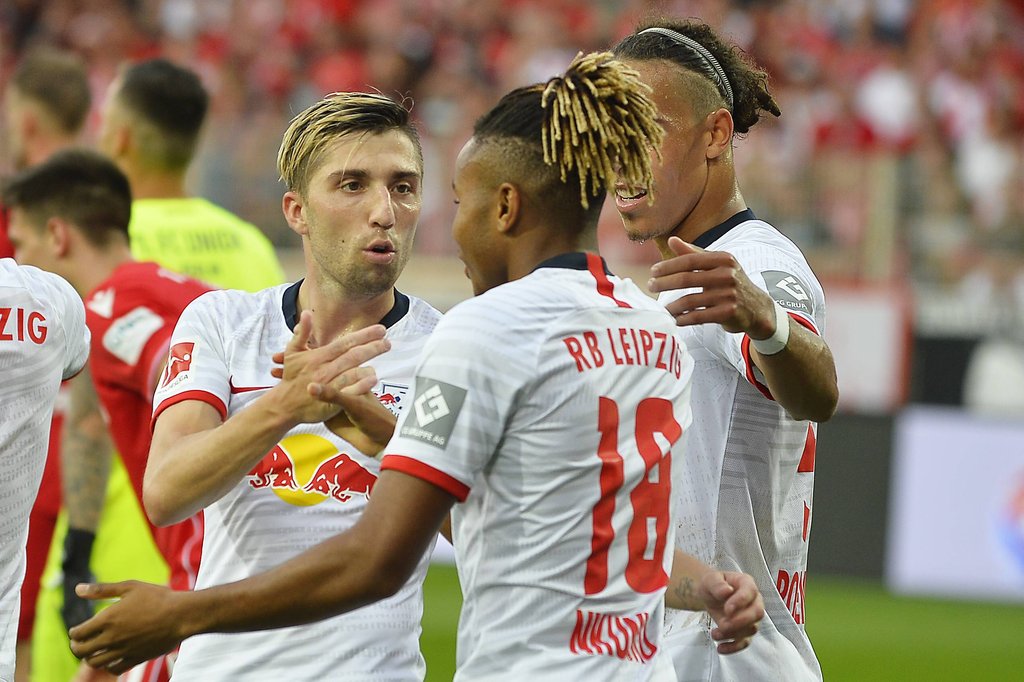 Kevin Kampl, Christopher Nkunku und Yussuf Poulsen