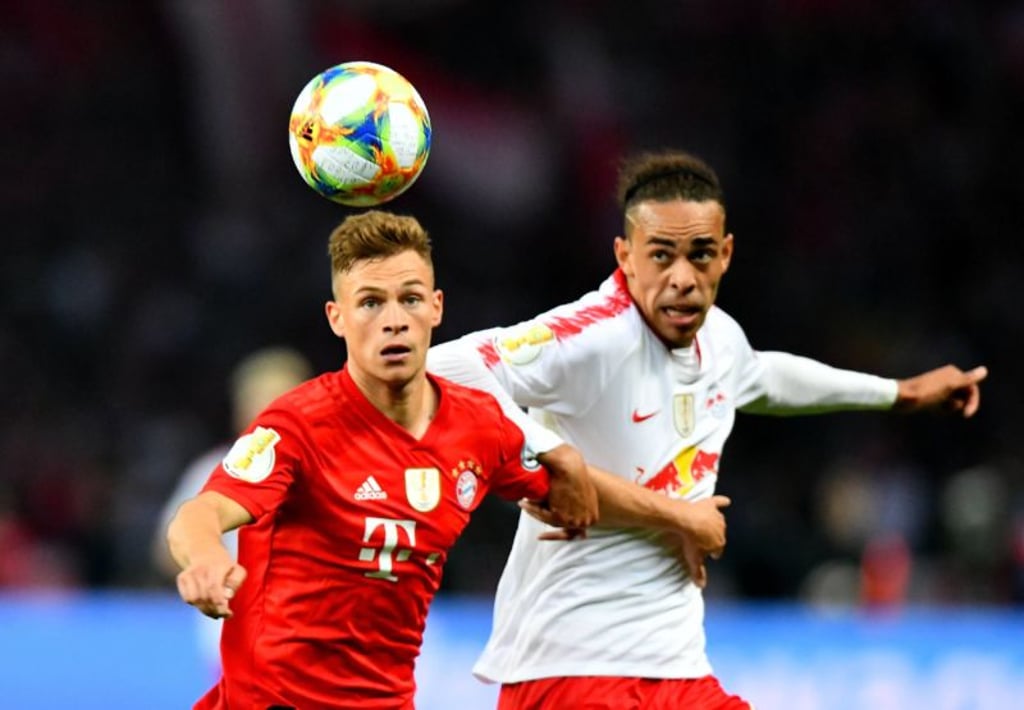 25.05.2019, xfux, Fussball DFB Pokal Finale, RB Leipzig – FC Bayern Muenchen, emspor, v.l. Joshua Kimmich (FC Bayern Muenchen), Yussuf Poulsen (RB Leipzig) Kopfball, Kopfballduell (DFL/DFB REGULATIONS PROHIBIT ANY USE OF PHOTOGRAPHS as IMAGE SEQUENCES and/or QUASI-VIDEO) Berlin *** 25 05 2019, xfux, Soccer DFB Cup Final, RB Leipzig FC Bayern Muenchen, emspor, v l Joshua Kimmich FC Bayern Muenchen , Yussuf Poulsen RB Leipzig Headball, Headball Duel DFL DFB REGULATIONS PROHIBIT ANY USE OF PHOTOGRAPHS as IMAGE SEQUENCES and or QUASI VIDEO Berlin