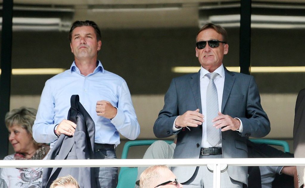 Michael Zorc und Hans Joachim Watzke in der Red Bull Arena.
