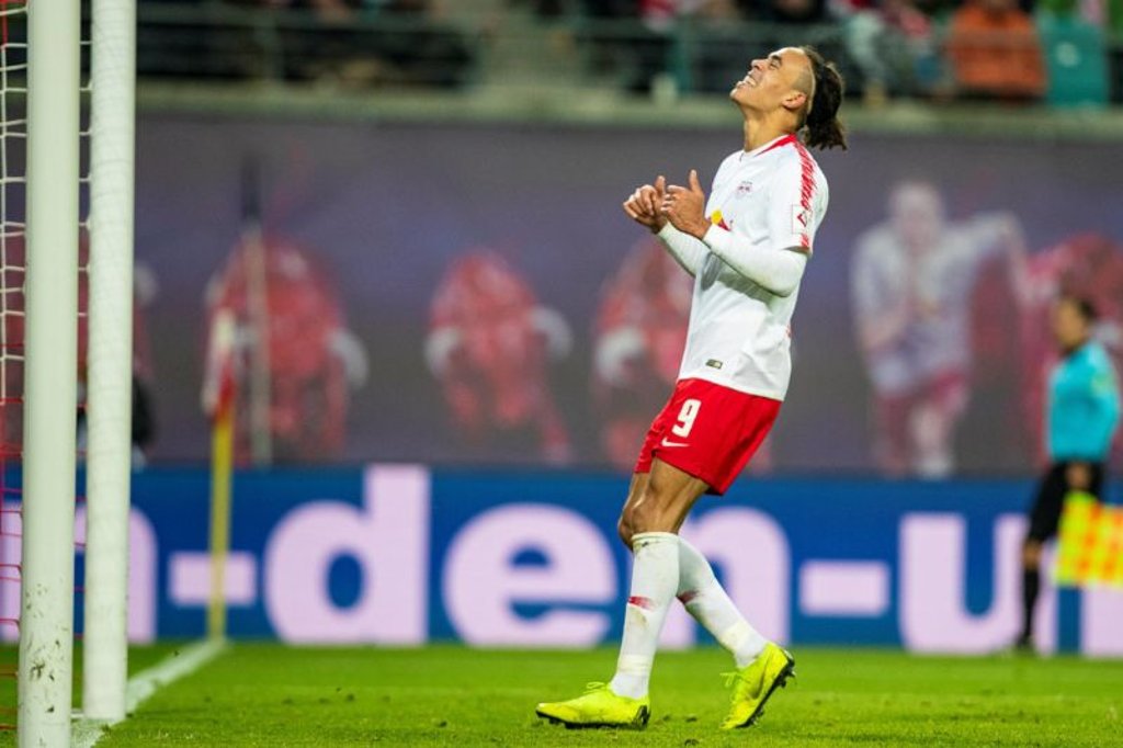 Unglücklich: RB Leipzigs Sturmreihe um Yussuf Poulsen brachte den Ball nicht im Tor unter.