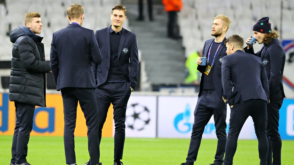 Belastungssteuerung in Lyon: Die RB-Spieler Werner, Schick, Laimer, Demme, Sabitzer (v.l.n.r.):&nbsp;