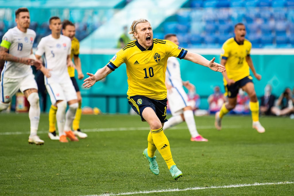 Emil Forsberg bejubelt seinen Treffer gegen die Slowakei.