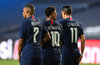 Die PSG-Stars Kylian Mbappe, Neymar and Angel Di Maria bezwangen RB im August in Lissabon deutlich mit 3:0.