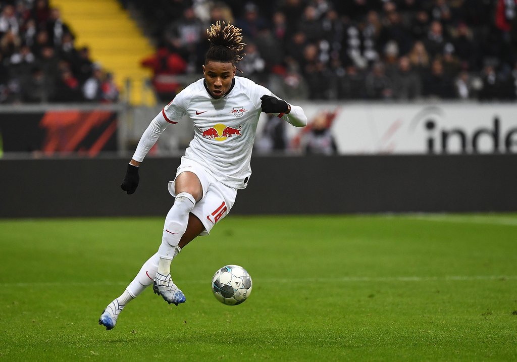 Christopher Nkunku mit frisch frisierten Haaren im Spiel gegen Eintracht Frankfurt.