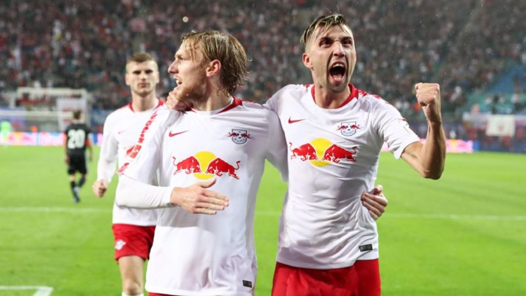 Cool vom Punkt: Emil Forsberg (links), heißblütig beim Jubel: Kevin Kampl.