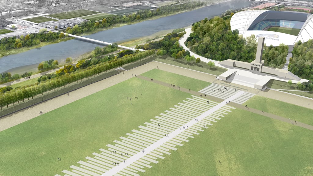 Geplanter Weg über die Festwiese – die Brücke über das Elsterflutbecken hingegen ist zunächst nur Vision.