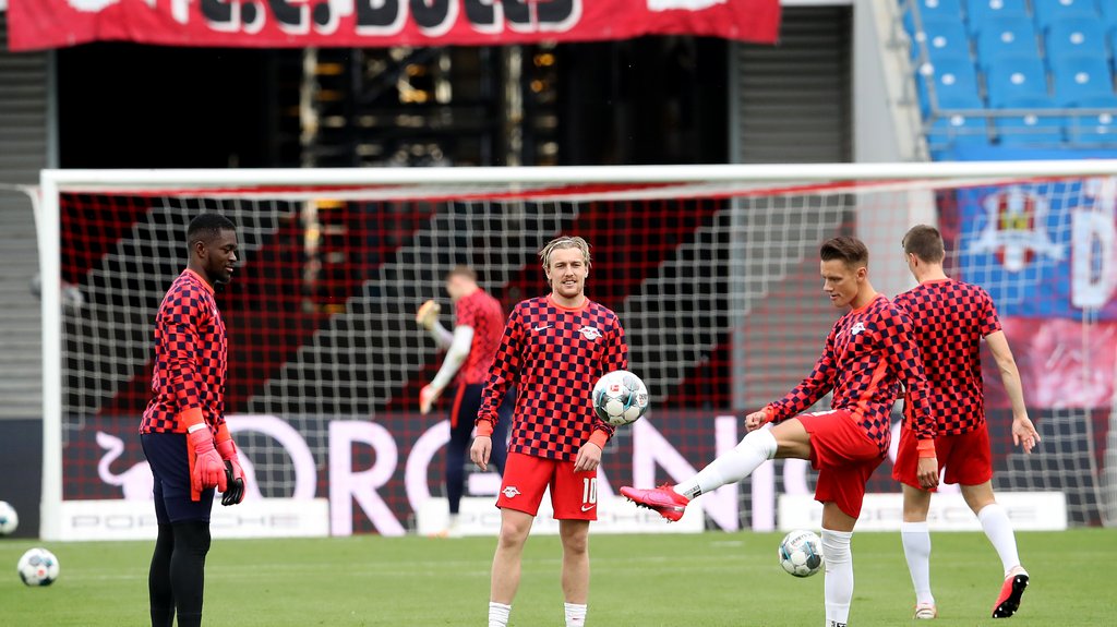 Trainingsgruppe zwei: Yvon Mvogo, Emil Forsberg und Hannes Wolf.