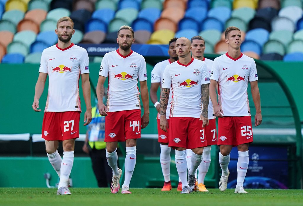 Men in red and white: RB Leipzig im Champions-League-Outfit.