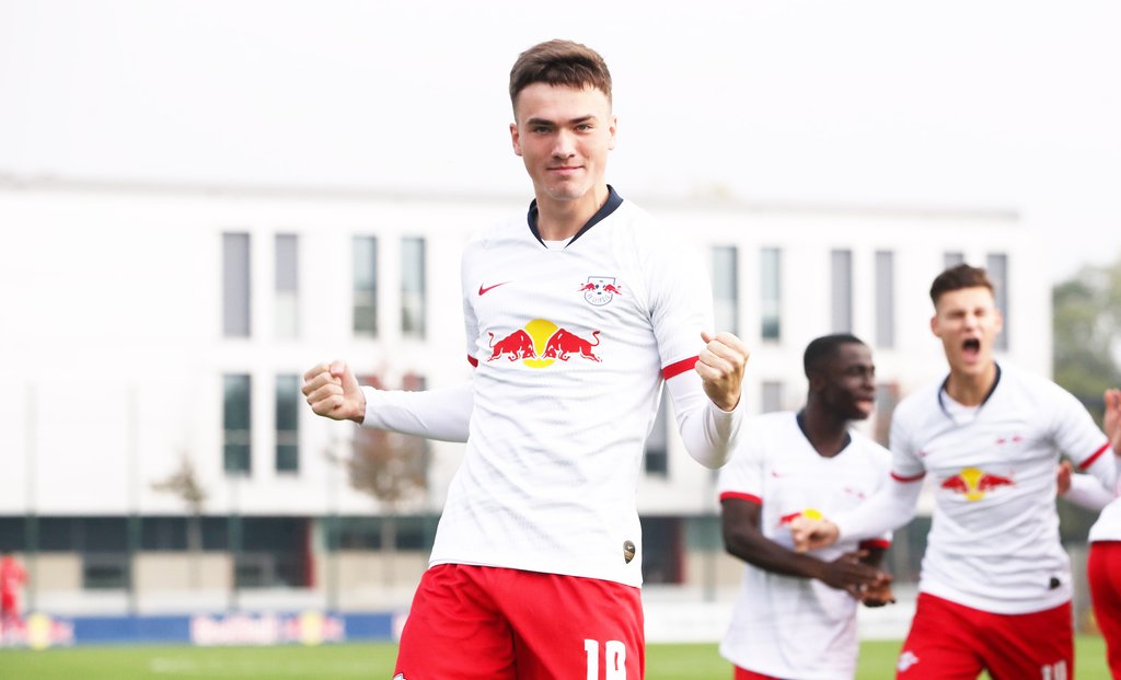 Dennis Borkowski traf gegen Chemnitz drei Mal für die U19 von RB Leipzig.