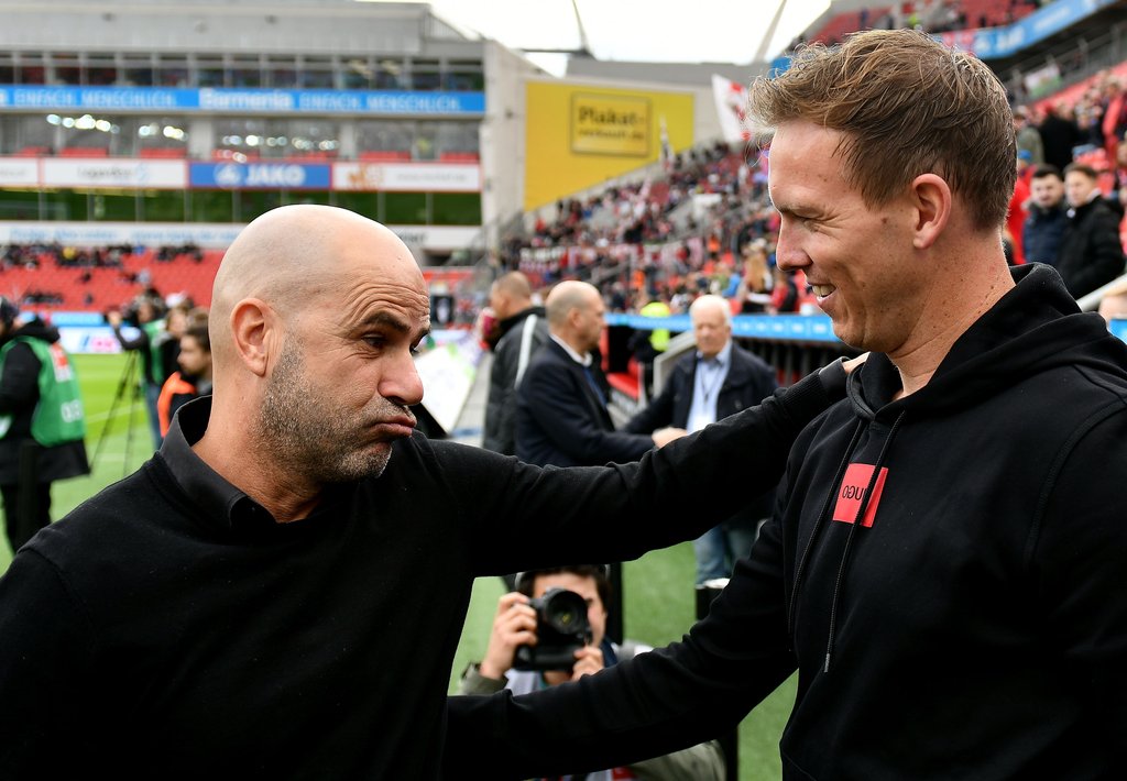 Beide offensiv: Bayer-Coach Bosz (l.) und RB-Trainer Nagelsmann