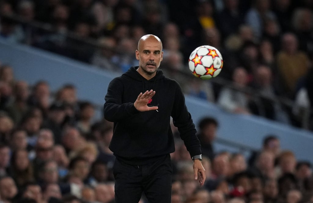 Pep Guardiola beim Spiel von Manchester City gegen RB Leipzig.