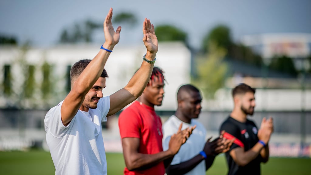 Leipzigs Neuzugaenge Andre Silva, Mohamed Simakan, Brian Brobbey und Josko Gvardiol