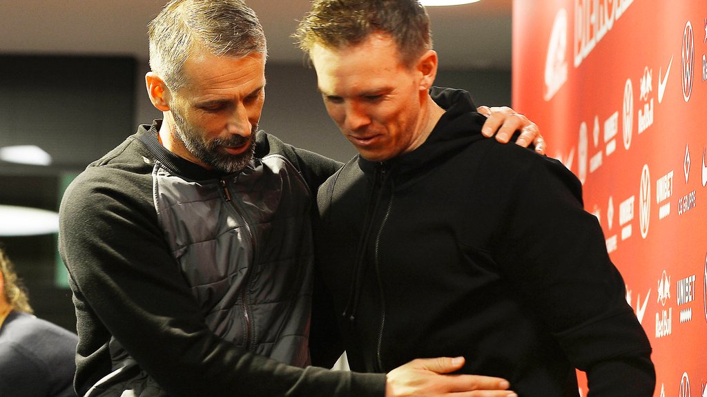 Unter Freunden: Marco Rose (l.) und RB-Coach Nagelsmann