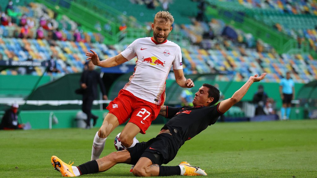 Bis über die Schmerzgrenze hinaus: Laimer im Champions-League-Viertelfinale gegen Atletico Madrid.