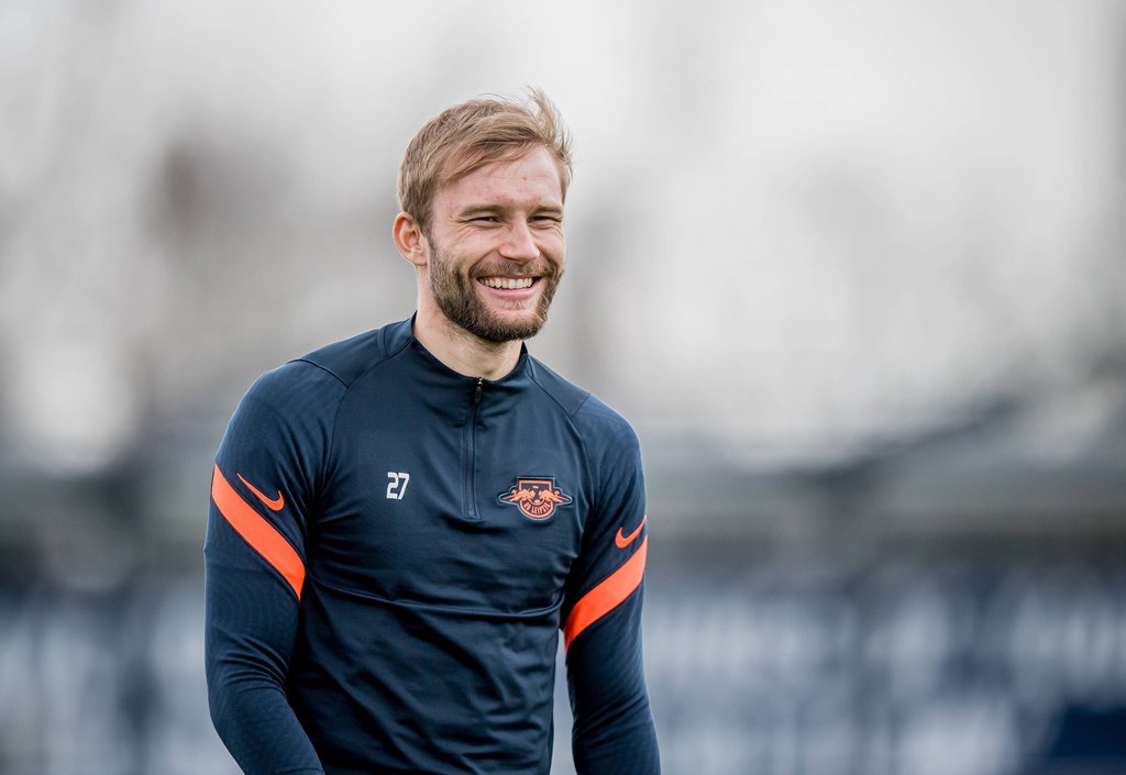 Leipzigs Konrad Laimer / Training RB Leipzig am 19. April 2021 / Red Bull Akademie, Leipzig. Training RB Leipzig *** Lei