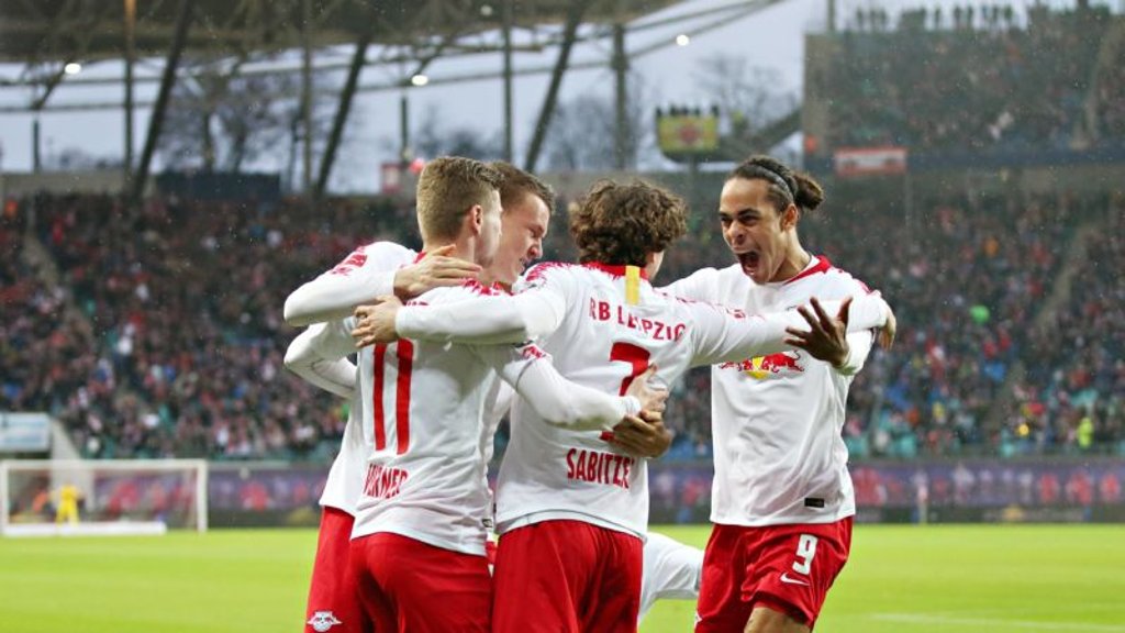 Geschlossene Einheit: RB Leipzigs Jubeltraube gegen Borussia Mönchengladbach