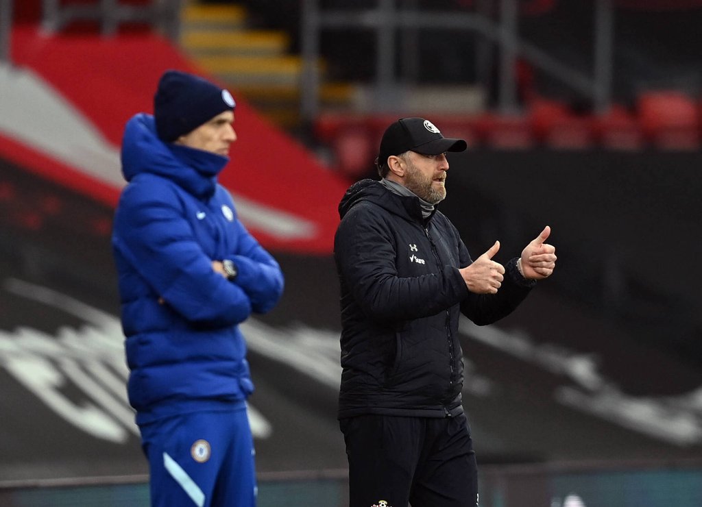 Hasenhüttl zeigt es an: 1:1 endete die Partie gegen seinen Kollegen Thomas Tuchel