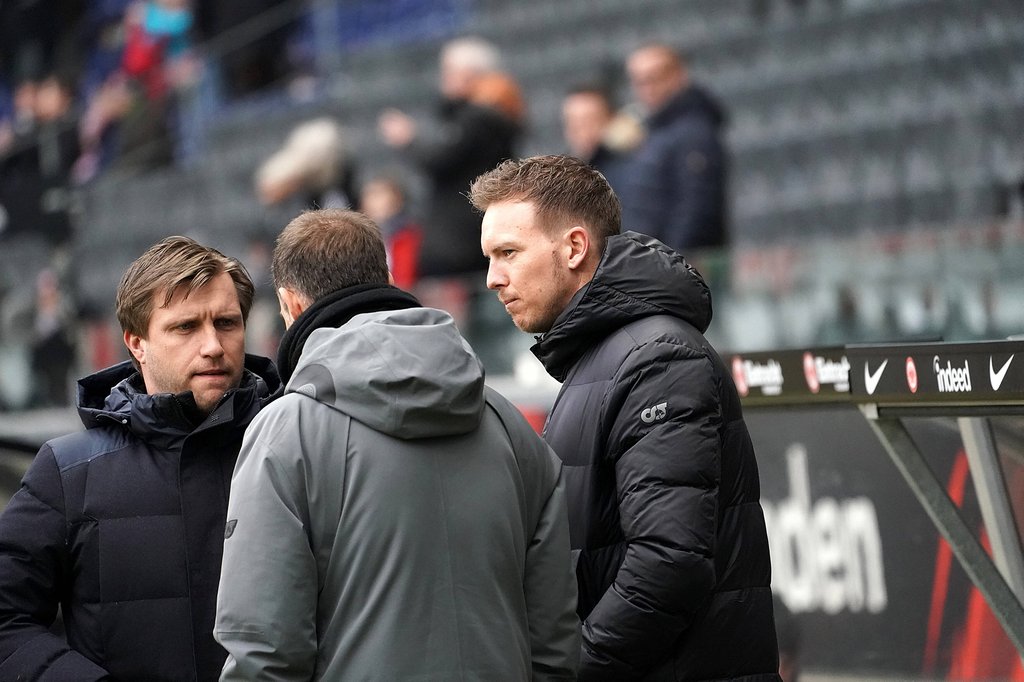 Hiergeblieben: RB-Sportchef Krösche, Klubchef Mintzlaff, Trainer Nagelsmann