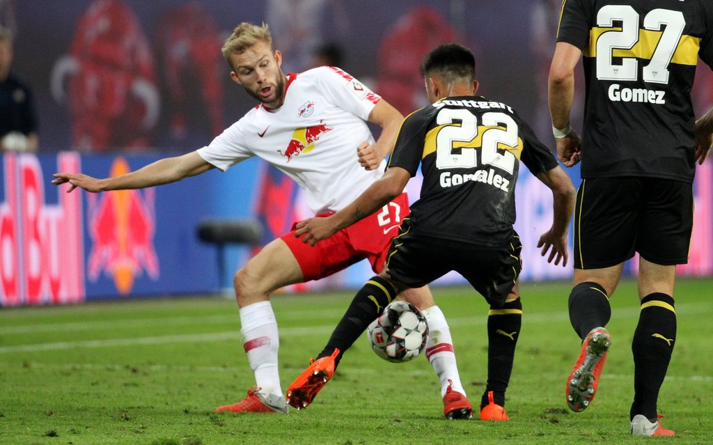 Konrad Laimer bei seinem letzten Heimspiel mit RB Leipzig gegen den VfB Stuttgart.