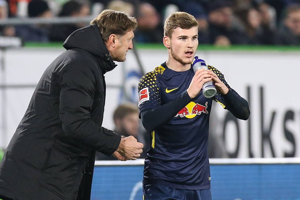 Trainer Hasenhüttl und Stürmer Werner zu gemeinsamen RB-Zeiten 2017.