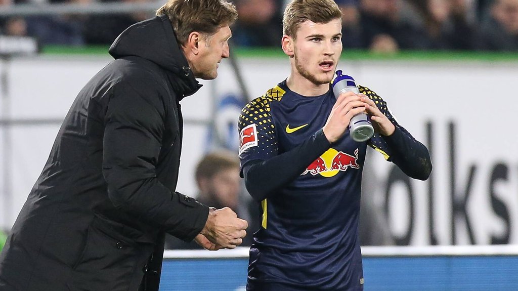 Trainer Hasenhüttl und Stürmer Werner zu gemeinsamen RB-Zeiten 2017.