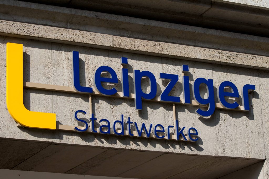 Das Logo der Leipziger Stadtwerke, Teil der Leipziger Gruppe.