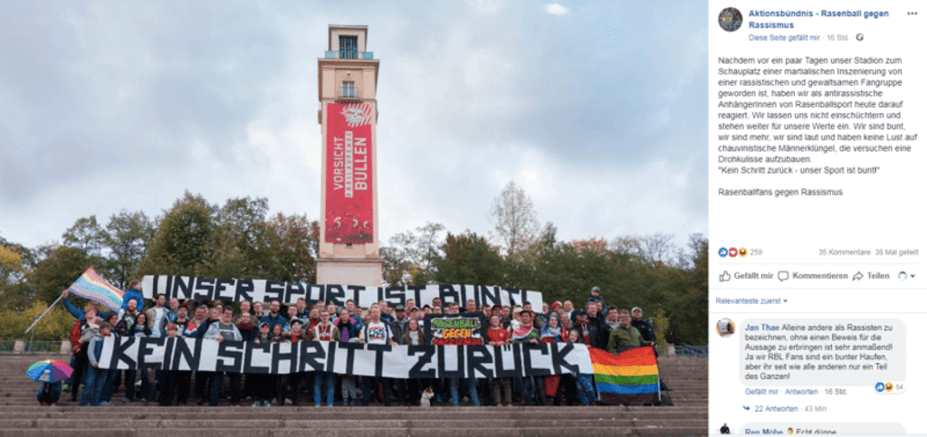 Aktionsbündnis Rasenball gegen Rassismus antwortet auf ein Foto der L.E. United.